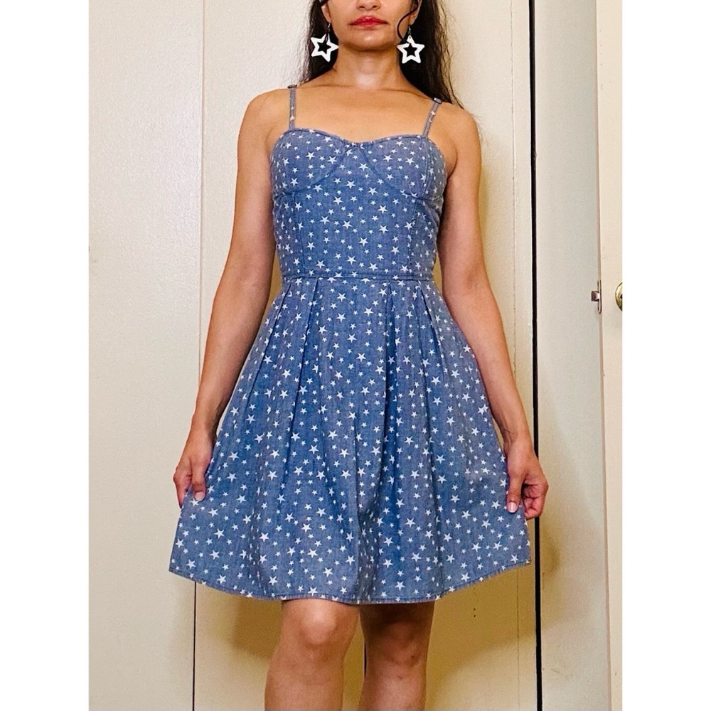 Y2K Vintage Denim Starry Sky Bustier A-line Dress LEI Juniors 3 - Picture 2 of 6